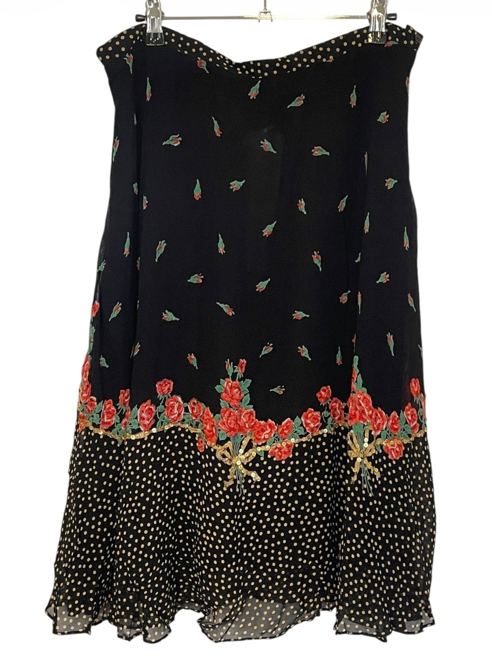 90’s Deadstock Nostalgia Rayon Rose  Print Sequin Midi Skirt M NWT